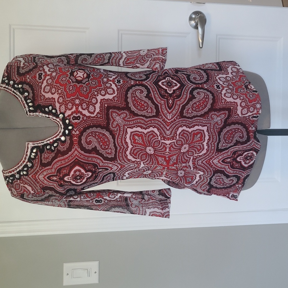 Lined Tunic with crystal embellishments and sheer sleeves